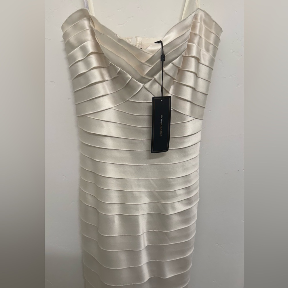 BCBG Cream Tiered Pleated Cocktail Dress
